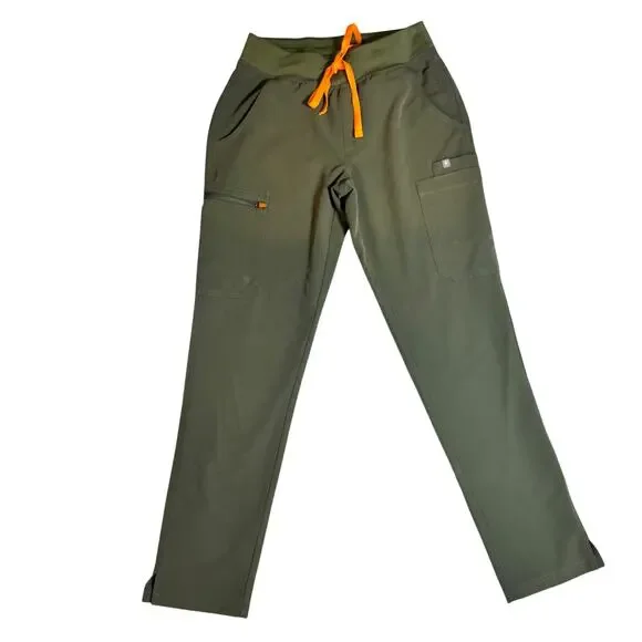Figs Yola Skinny Moss Green Scrub Pants Women's XS Orange String & Zipper - Picture 3 of 10